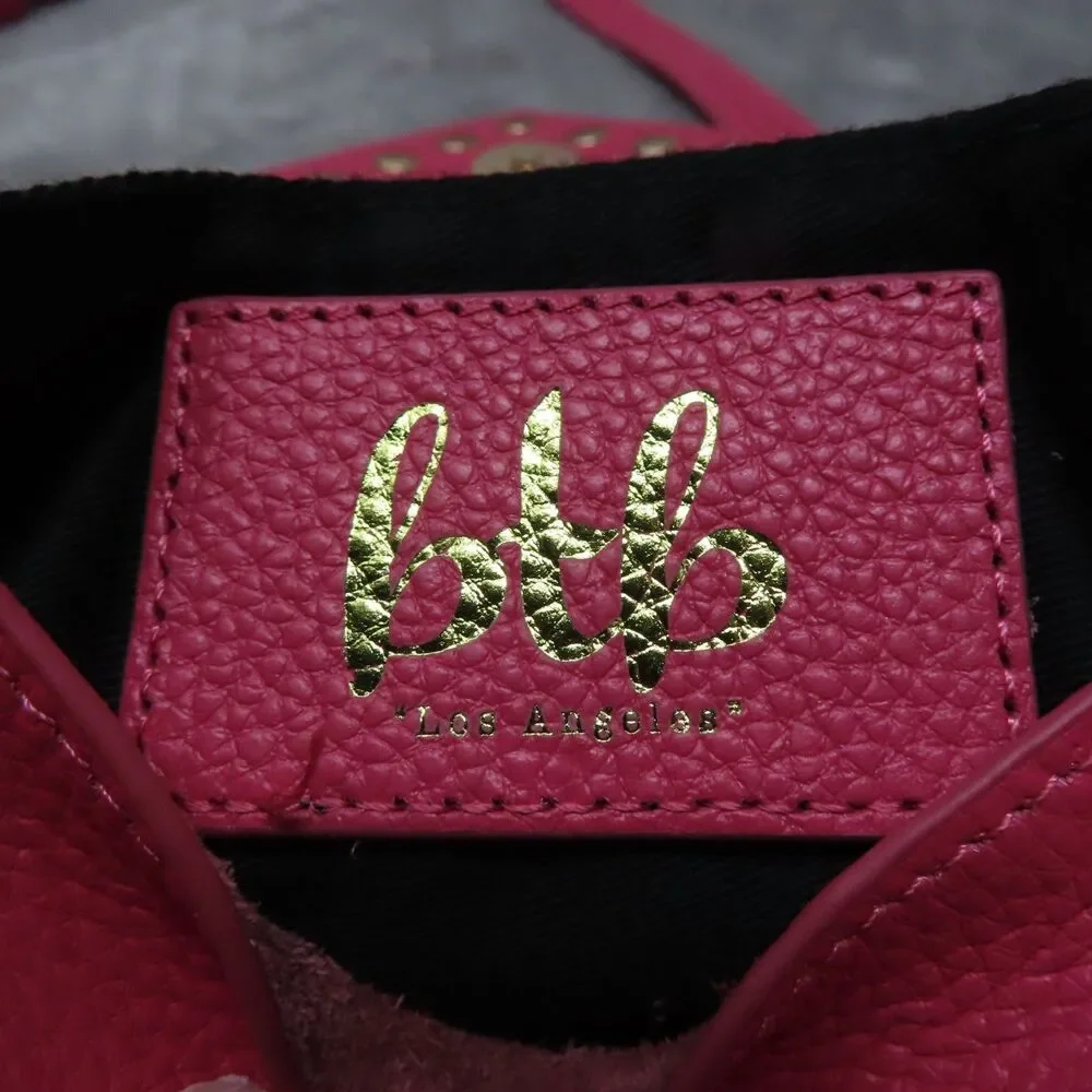 BTB Los Angeles Hot Pink Rocker Biker Styling Leather Gold Studded Crossbody Bag - Picture 16 of 16